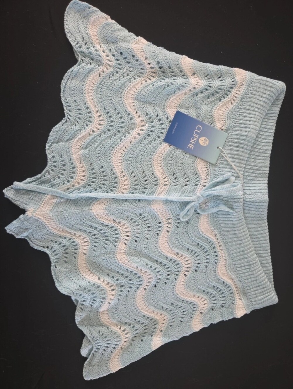 Cupshe Light Blue & Pale Pink Crochet Wave Mini Shorts